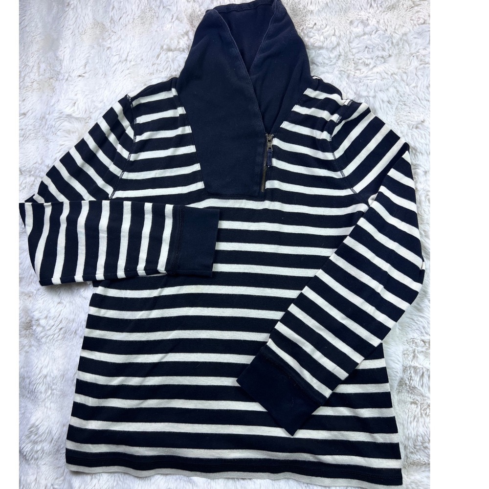 Lauren Jeans Co Ralph Lauren Navy White Striped Zip Shawl Collar Top Large. A39
